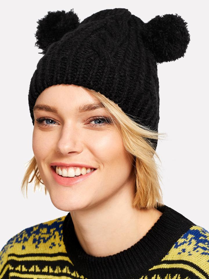 Shein Pom Pom Ear Knit Beanie Hat