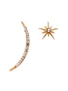 Shein Gold Plated Star Moon Rhinestone Asymmetrical Earrings