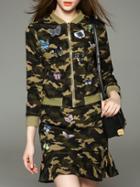 Shein Camo Bow Pockets Top With Ruffle Skirt