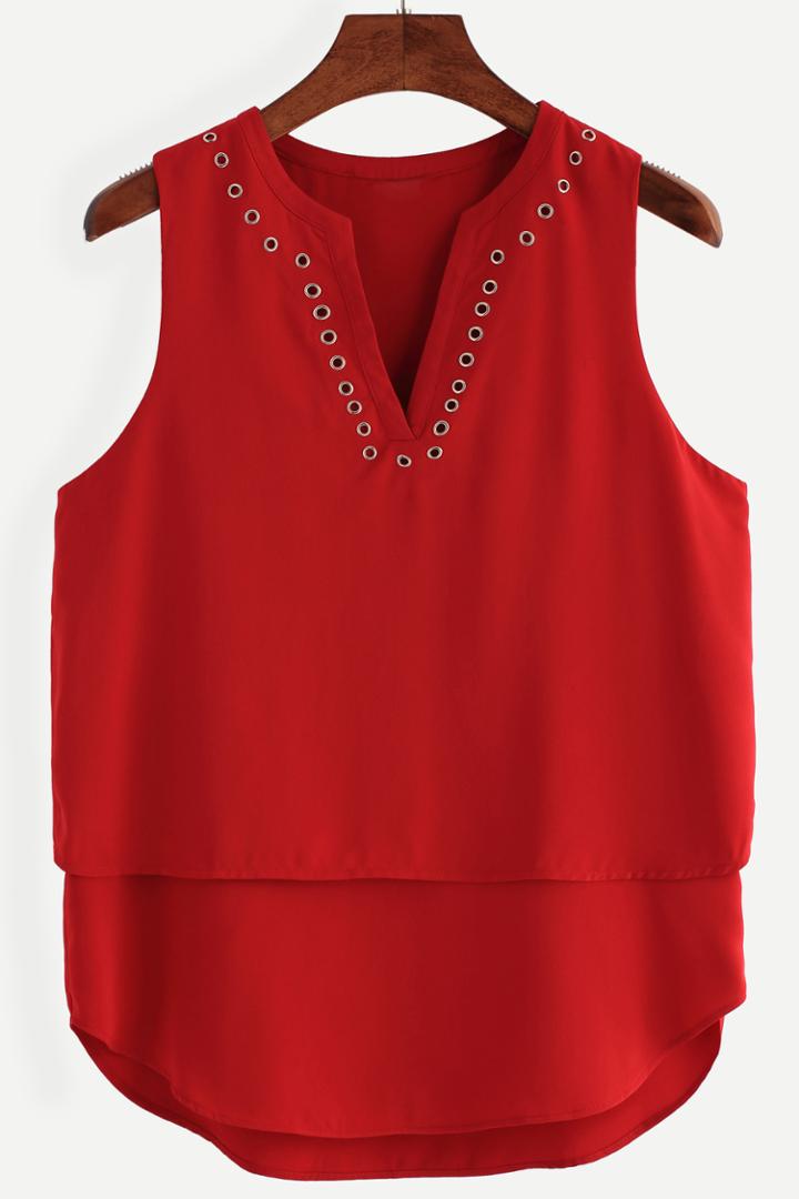 Shein Red Metal Eyelet Trim Layered Tank Top