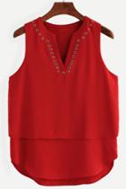 Shein Red Metal Eyelet Trim Layered Tank Top