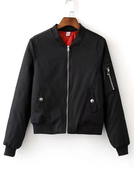 Shein Black Zipper Bomber Jacket With Arm Pocket