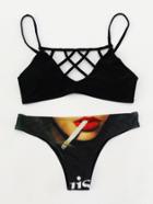 Shein Graphic Print Lattice Bikini Set