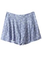 Shein Blue Flower Print Zipper Side Pleated Shorts