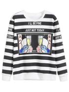 Shein Black White Stripe Girls Print Sweatshirt