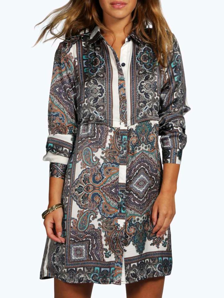 Shein Multicolor Lapel Paisley Print Shirt Dress