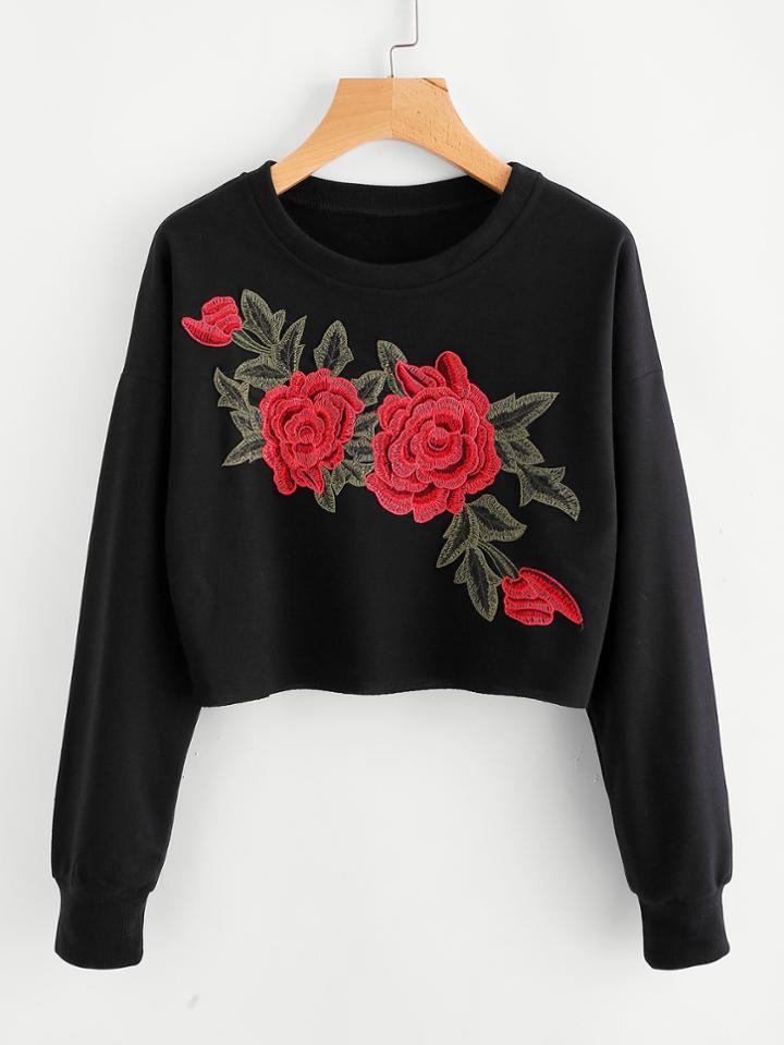Shein Embroidered Applique Drop Shoulder Sweatshirt