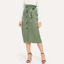 Shein Belted Frill Waist Button Skirt