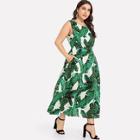 Shein Plus Mock Neck Palm Leaf Print Dress