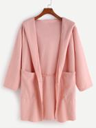 Shein Pink Drop Shoulder Pockets Hooded Coat