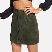Shein Solid Single Breasted Suede Skirt