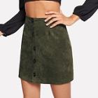 Shein Solid Single Breasted Suede Skirt