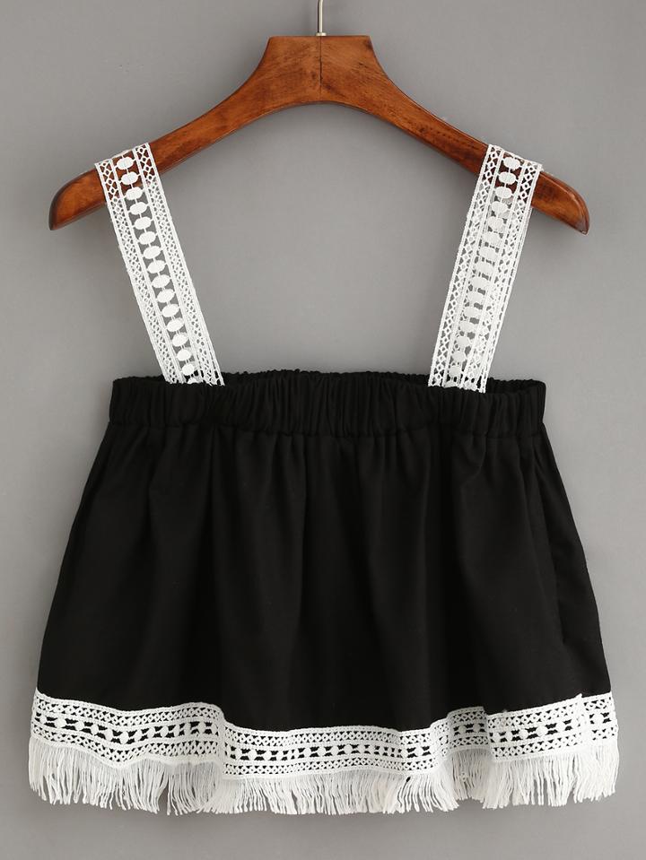Shein Lace Strap Crop Top - Black