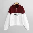 Shein Plus Quarter Zip Contrast Panel Letter Print Sweatshirt