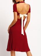Shein Burgundy Short Sleeve Backless Rib Dress