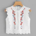 Shein Floral Embroidered Lace Crochet Contrast Top