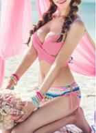 Rosewe Knot Design Strap Pattern Printed Bikini