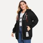 Shein Plus Letter Print Zip Up Hooded Coat