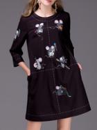 Shein Black Mouse Sequined Embroidered Shift Dress