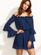 Shein Navy Bell Sleeve Off The Shoulder Dress