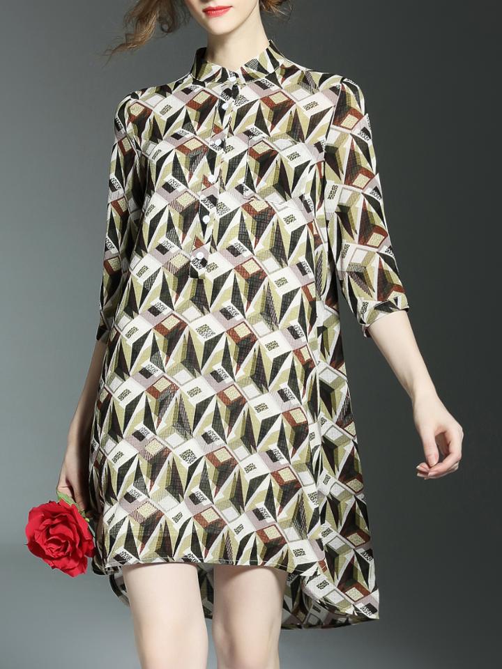 Shein Multicolor Geometric Print High Low Shirt Dress
