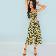 Shein Cut Out Knot Floral Cami Jumpsuit