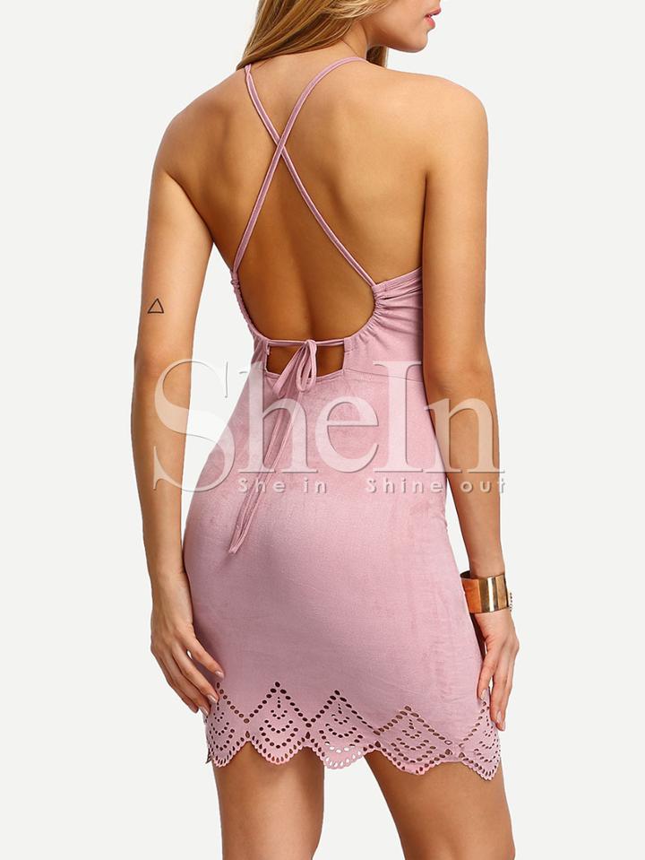 Shein Light Purple Spaghetti Strap Crisscross Back Bodycon Dress