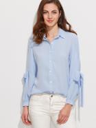 Shein Blue Bow Tie Sleeve Button Up Blouse