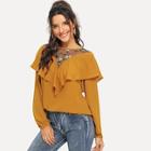 Shein Contrast Mesh Embroidered Blouse