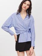 Shein Vertical Striped Knotted Surplice Wrap Asymmetric Blouse