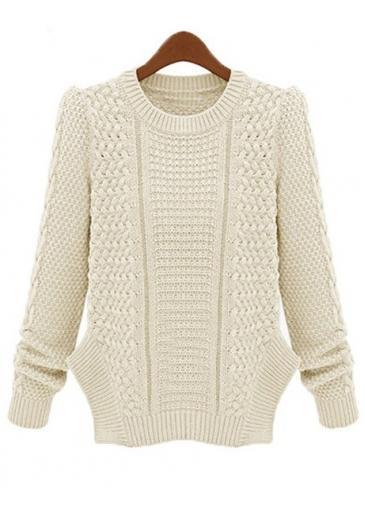Rosewe Apricot Cable Long Sleeve Pullovers Sweater For Women