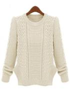 Rosewe Apricot Cable Long Sleeve Pullovers Sweater For Women