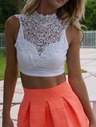 SheIn White Lace Backless Crop Vest