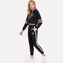 Shein Cartoon Embroidered Drawstring Hoodie With Pants