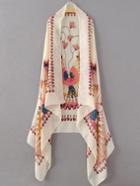 Shein Beige Floral And Feather Print Scarf