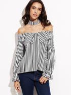 Shein Black White Stripe Off The Shoulder Blouse With Choker