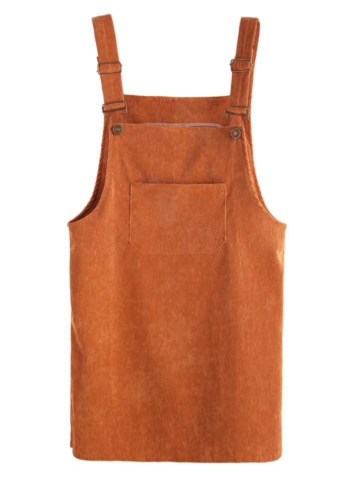 Shein Khaki Corduroy Pinafore Dress With Pocket