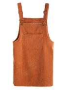 Shein Khaki Corduroy Pinafore Dress With Pocket