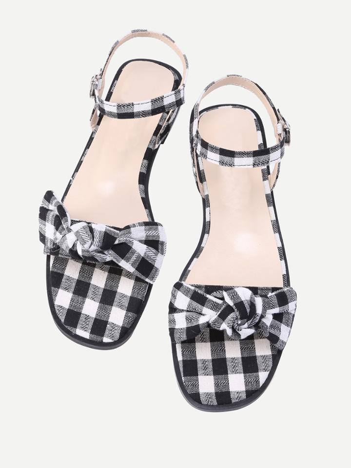 Shein Bow Tie Design Grid Flat Sandal