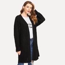 Shein Solid Ribbed Long Cardigan