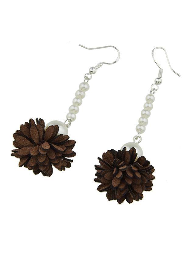 Shein Coffee Color Imitation Pearl Flower Danling Earrings