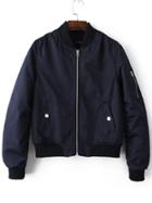 Shein Navy Zipper Up Flight Jacket With Pockets