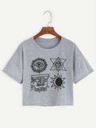 Shein Grey Graphic Print Crop T-shirt