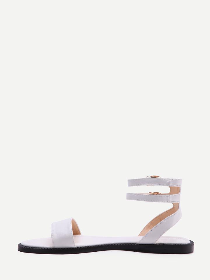 Shein White Faux Leather Open Toe Sandals