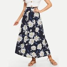Shein Floral Pattern Longline Pleated Skirt