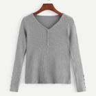 Shein Button Embellished Ribbed Sweater