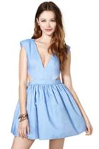 Shein Blue Sleeveless V Neck Cut Out Elegance Pleated Dress