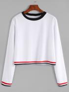 Shein White Contrast Striped Long Sleeve T-shirt