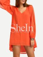 Shein Orane V-neck Slit Sleeve Hih Low Dress