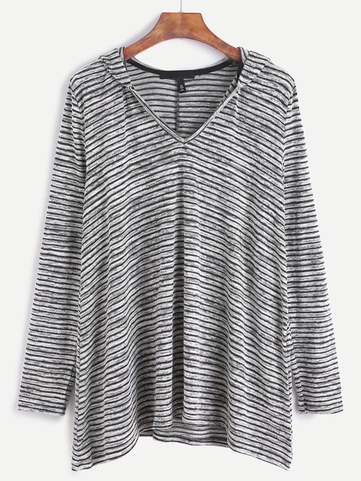 Shein Contrast Striped Hooded T-shirt